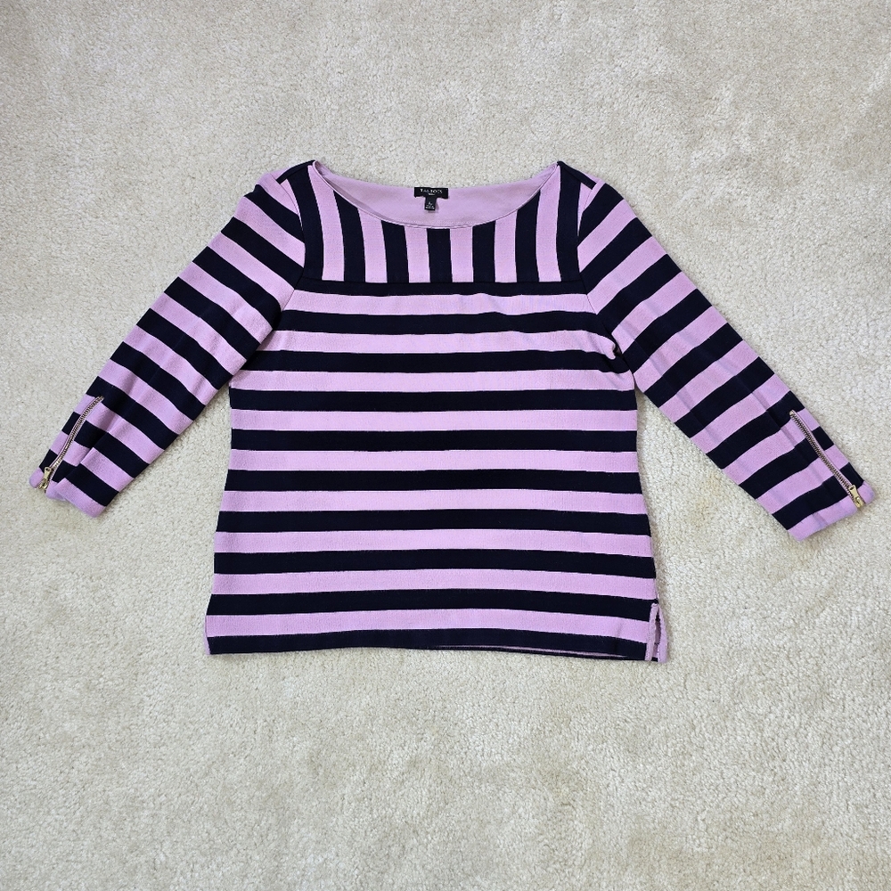 💛 2 / $30 SALE  Talbots Black and Lavender Striped Top - Picture 3 of 6